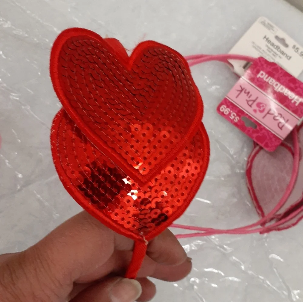 Red heart sequin headband New tag